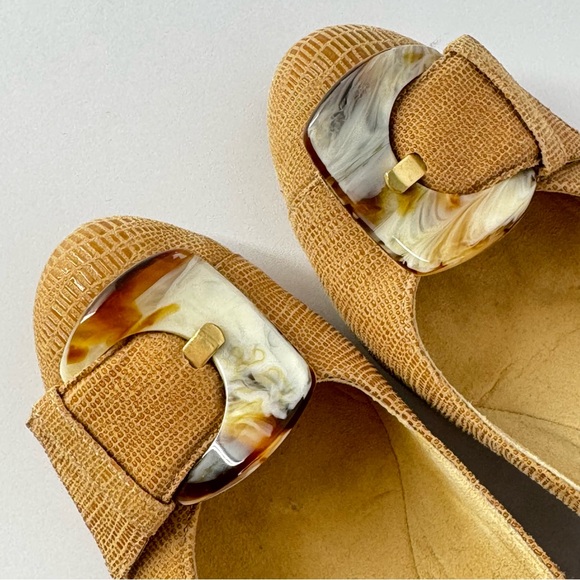 Stuart Weitzman Bucalina Wedge Heels Lizard-Embossed Leather Tortoise Buckle 7.5 - Picture 11 of 14